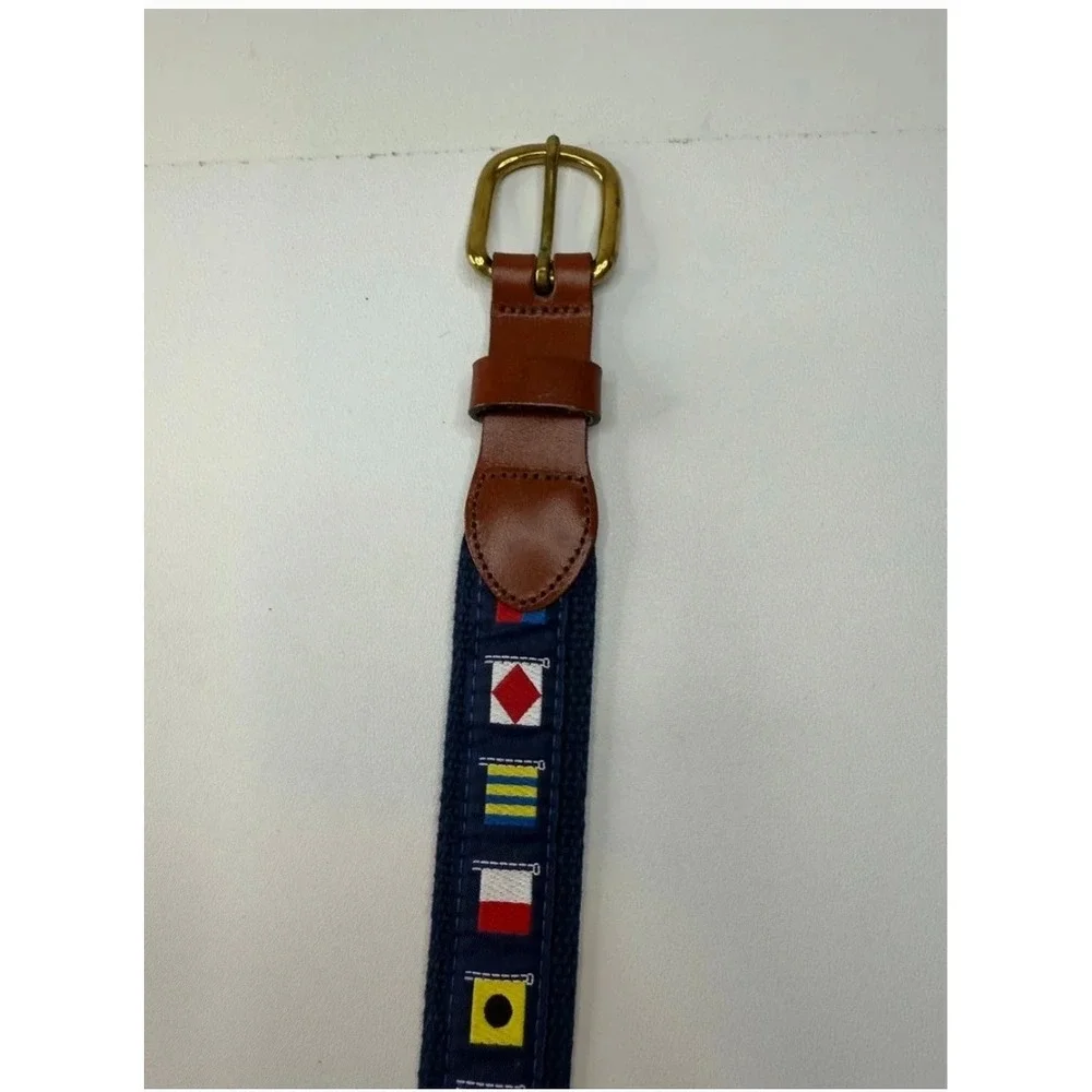 Leather Man Ltd Mens Nautical Flag Canvas Leather Belt Size 44 Hand Made USA
